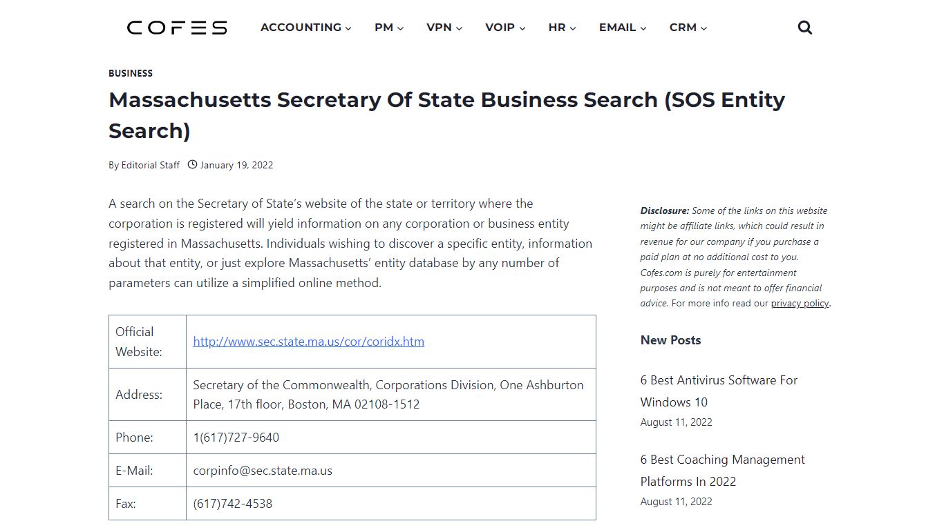 Massachusetts Secretary Of State Business Search (SOS Entity Search)