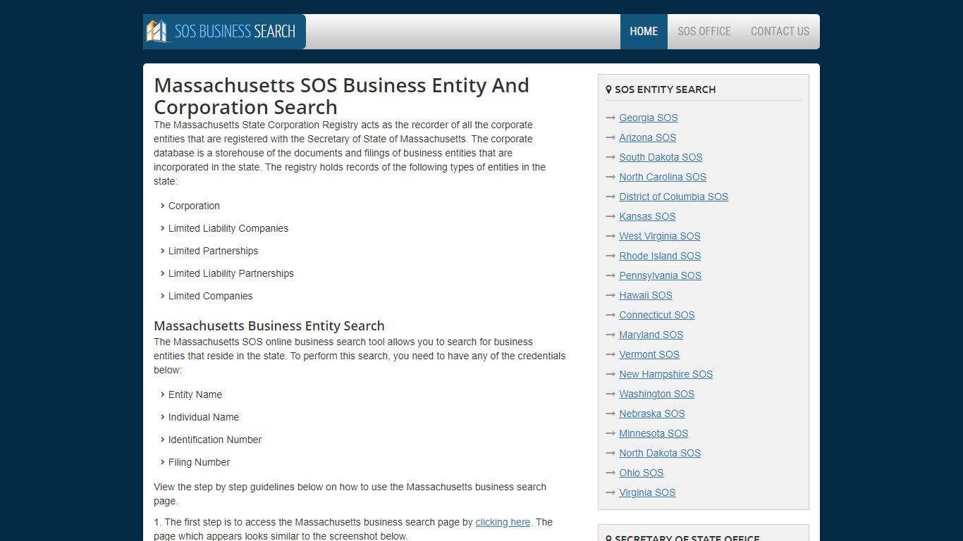 Massachusetts Secretary of State Business Search