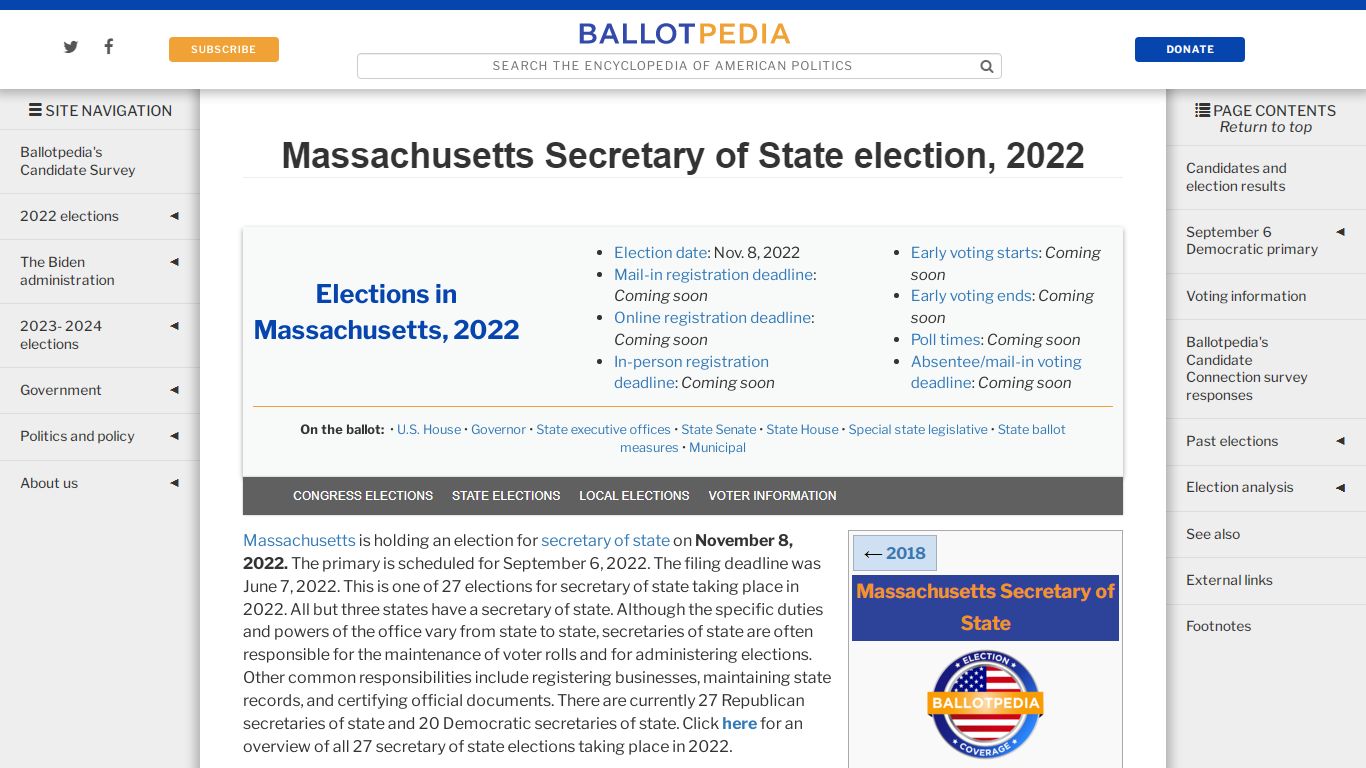 Massachusetts Secretary of State election, 2022 - Ballotpedia