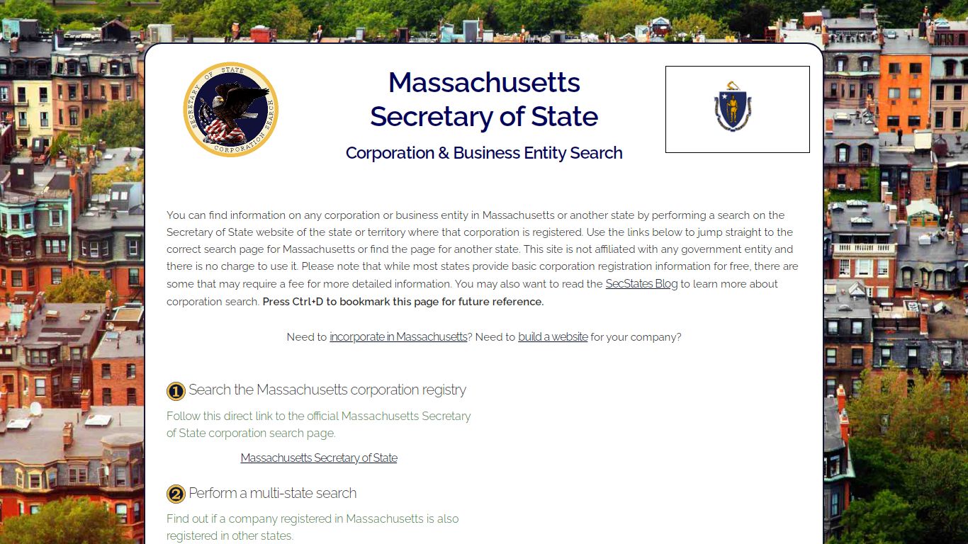 Massachusetts Secretary of State Corporation and Business Entity Search